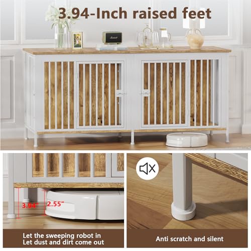 78.74" Dog Crate Furniture for 1 or 2 Dogs (White / 78.7"L x 23.6"W x 33.5"H)