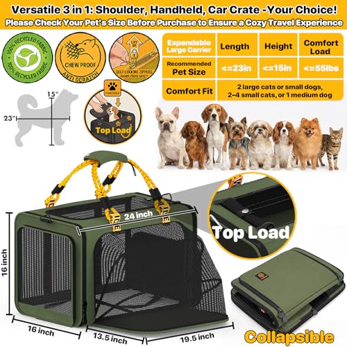 Expandable Large Pet Carrier (24.0"L x 16.0"W x 16.0"H / Forest Green)