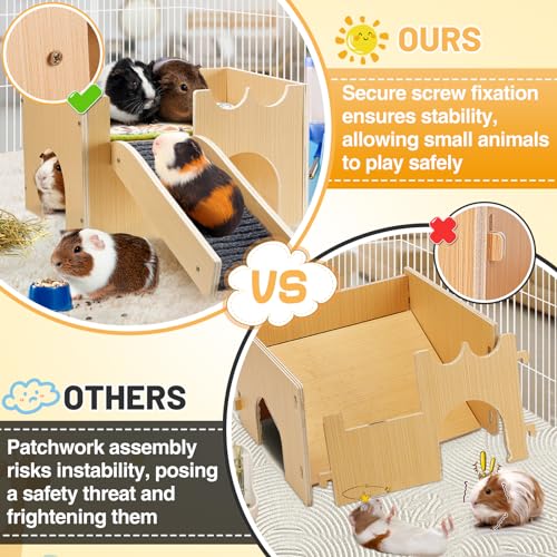 Upgraded Sturdy Wooden Guinea Pig Castle with Stairs & Mat (Small)
