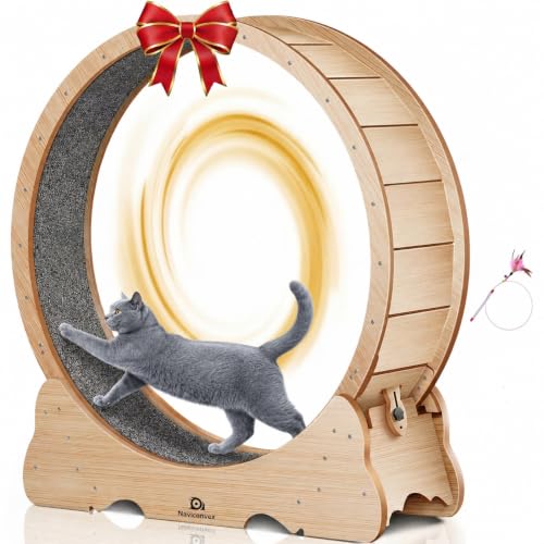 Cat Wheel 46" XL Large Exercise Running Wheels with Detachable Carpet for Indoor Cats (Wood / XL)