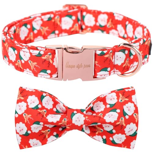 Christmas Day Dog Collar with Bow Christmas Tree Cotton Puppy Collars for Small Medium Large Dogs (Small / elk bow)