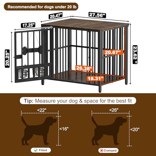 27" Foldable Dog Crate Furniture (Rustic Brown / 27.6"L x 20.5"W x 23.6"H)