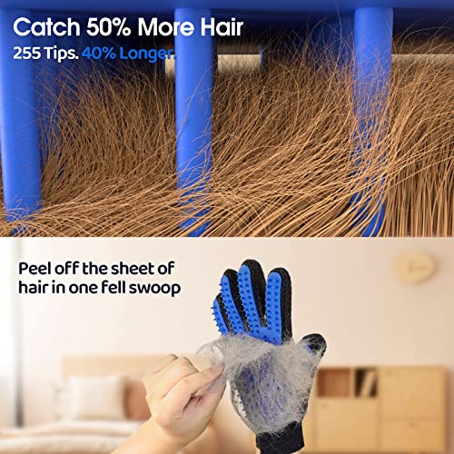 Pet Hair Removal Glove with 255 Silicone Tips for Dogs & Cats (Blue)