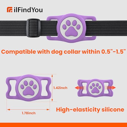 IP68 Waterproof for AirTag Dog Collar Holder (2 Pack Rose&Purple)