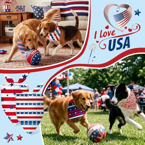 100 Pcs Veterans Day Dog Bandanas Bulk for Small Medium Large (Striped Star / 25.6 x 17.7 x 17.7 Inch)