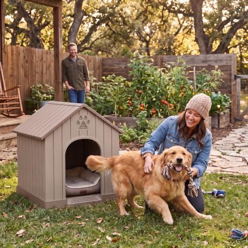 Sturdy Dog House Outdoor Dog Kennel (Classic Grey / Large Dog:38 Inch)