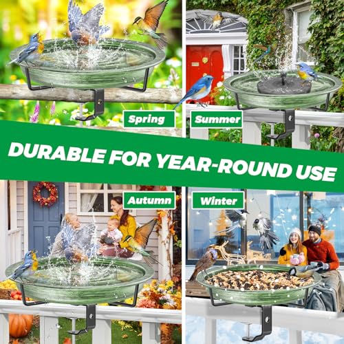 Deck Mounted Bird Bath for Outside (Retro Green)