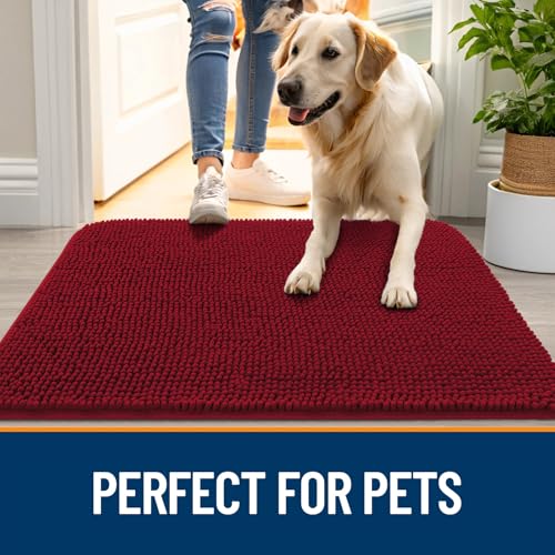 Dog Door Mat for Muddy Paws 32x20 (Red / 32" X 20")