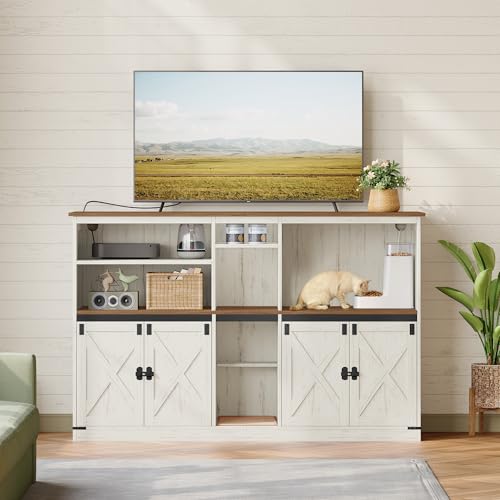 Double cat Litter Box Enclosure (Rustic Brown and White)