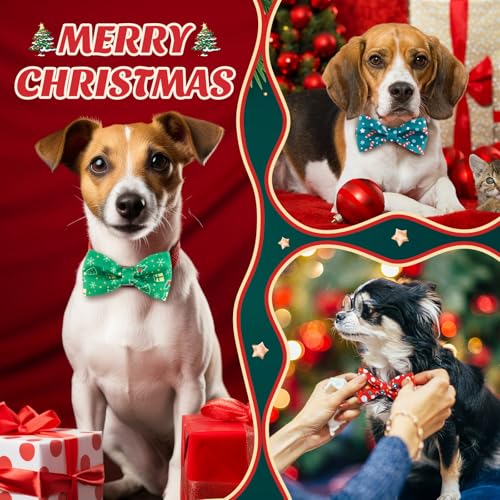50 Pcs Christmas Dog Bow Ties Bulk (Christmas)