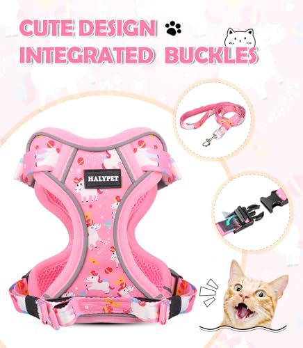 Cat Harness and Leash Set[MAX Safety 4th (H603 Pro Pink Unicorn / Medium (13-18lb))