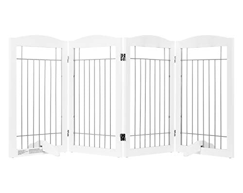 Free Standing Foldable Metal Pet Gate for Dog (Sliver / 【4 Panels】80"W x 30"H)