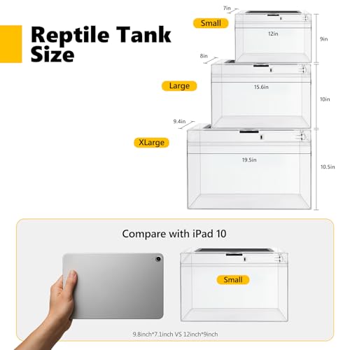 Reptile Tank 7 Piece Starter Kit with Escape Proof Locking Lid Small (Small(12x7x9IN))
