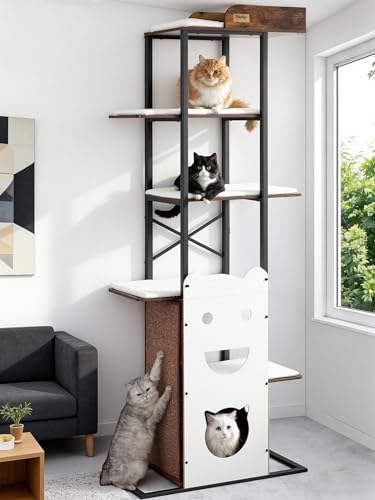 Wood Modern Cat Tree Tower (84 inch / Rustic Brown1)