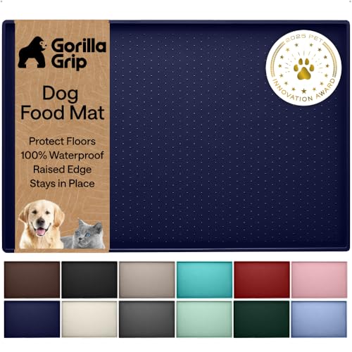 Dog Food Mat 100% Waterproof Silicone (Navy / 18.5"l X 11.5"w)