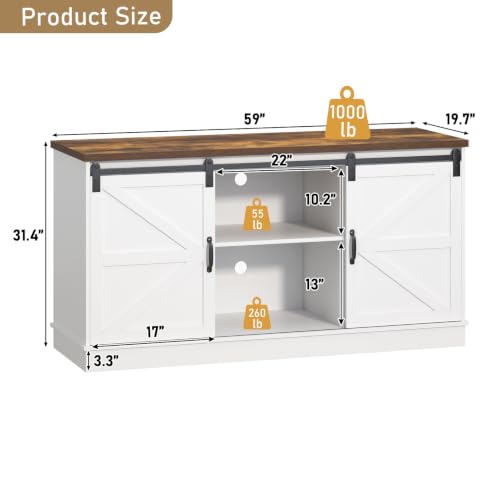 Farmhouse 75 120 Gallon Fish Tank Stand with Power Outlet (White / 75-120 Gallon)