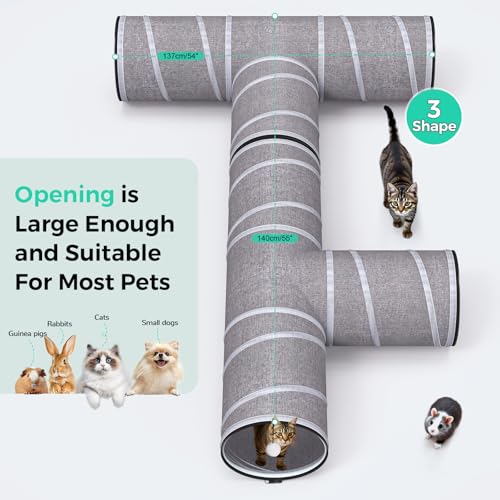 Cat Tunnel 4 Way with Teaser Wand & 2 Plush Ball (L-H-Shape)