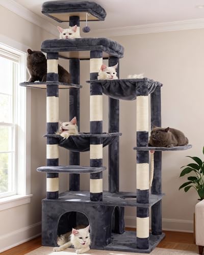Cat Tree, 71-Inch Tall Cat Tower for Large Maine Coon Cats HCT037G (Smoky Gray / XL)