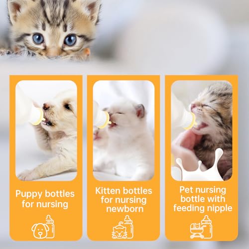 5Pack Kitten Bottle for Nursing Puppy Milk Kitten Bottles Feeding Kit Silicone Nipple for Newborn Pets Kittens