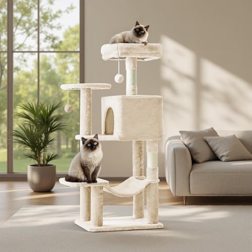 44 Inch Small Cat Tree Tower for Indoor Cats and Kittens (Beige / 44IN)
