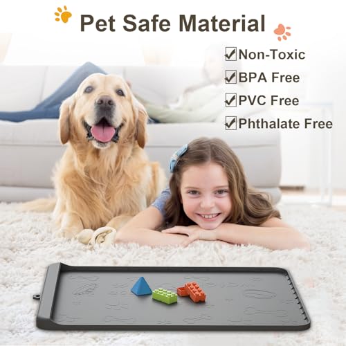 Dog Food Mat Silicone Dog Mat for Water (Gray / 19"L x 12"W)