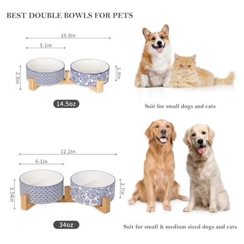 Ceramic 14 OZ Dog Bowls (14 oz / Vintage Blue B)