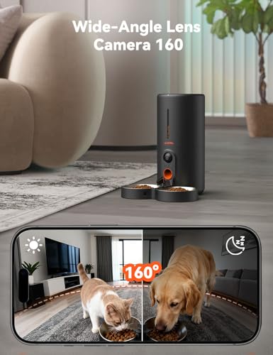 Automatic Cat Feeder with Camera for Two Cats (Black/Grey)