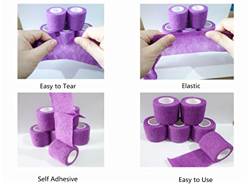 6 Pack 2" x 5 Yards Self Adhesive Bandage Wrap Breathable Cohesive Vet Wrap for Pets (2 Inch / Purple)