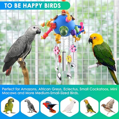 Bird Toys Parrot Pull Spoons Colorful Acrylic Stick Toys Bird Chew Toys for Amazon Parrot (Blue ball)