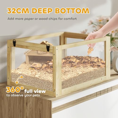 Wooden Hamster Cage 3 Tier for Dwarf Gerbil 24"x16"x29.5" Natural (Natural Wood / 23.6"L x 15.7"W x 29.5"H)