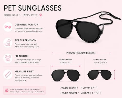 G029 Dog Cat Pet Aviator Pilot Sunglasses Glasses for Small Breeds up to 15lbs (S, Up to 15lbs, 2-pack Black + Tortoise brown)