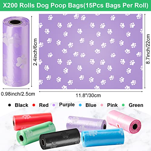 3000 Counts 200 Rolls Poop Bags for Dogs Plastic (Paw Print Style)
