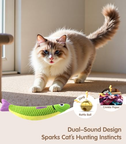 Cat Toys with[5000mg A+Natural Catnip &Silvervine] [Baby Grade] Interactive Soft Chew Kicker Cat Toys for Indoor Cats & Kittens (Green+Pink)