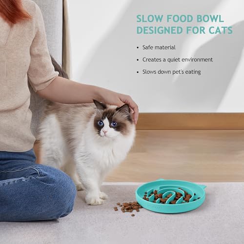 Slow Feeder Cat Bowl Silicone Pet Puzzle Feeder for Slow Eating (Cyan / 1 Cup)