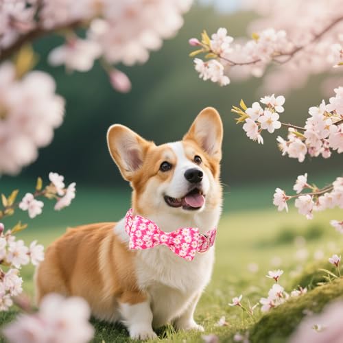 Cartoon Dog Collar with Bow Spring Summer Collar with Flower Rose Daisy for Small Medium Large Boys Girls Dogs (S / Rose daisy bow)