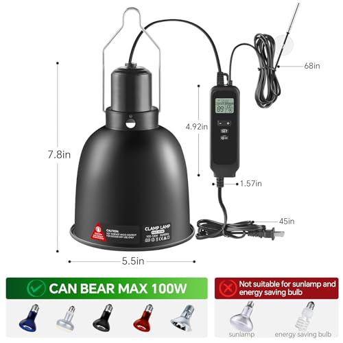 5.5 inch Reptile Heat Lamp Fixture with Thermostat and Timer (5.5 inch without CHE Bulb)