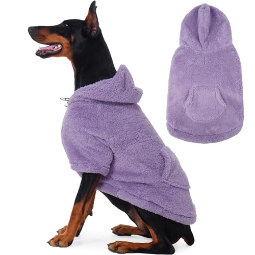 Fuzzy Dog Sweater with Adjustable Hood & Harness Hole (XX-Large / Light Purple)