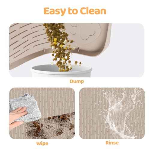 Cat Food Mat Extra Large Silicone Pet Bowl Mat 34''x22'' (Khaki / 34"L x 22"W)
