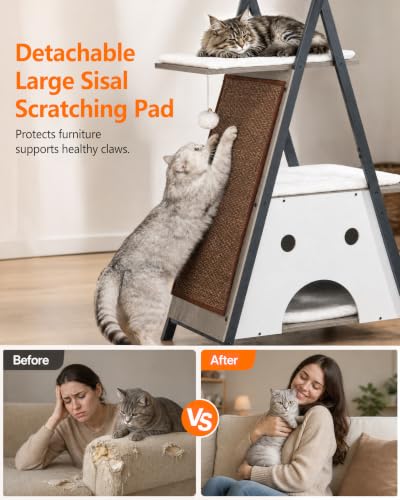 Modern Wood Cat Tree Tower for Indoor Cats Large Adult 67 (67 inch / Greige)