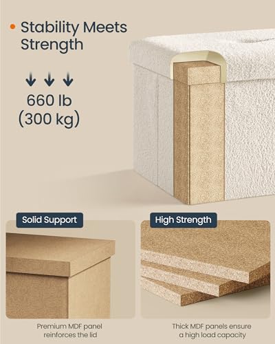 Small Folding Storage Ottoman (Cream White / 15"D x 15"W x 15"H / Cosy)