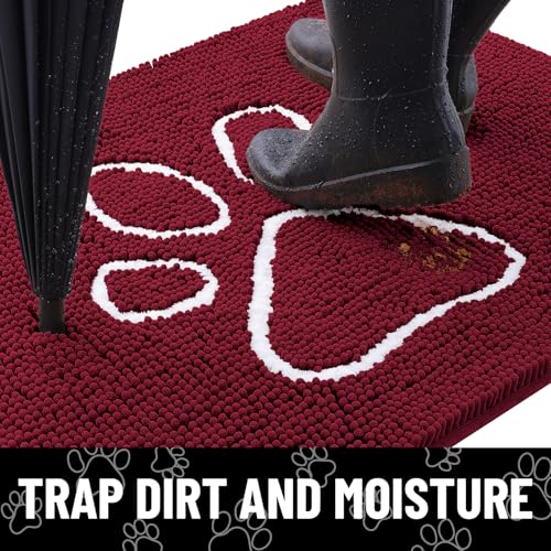 Dog Door Mat for Muddy Paws (47"X24" / Burgundy and White)