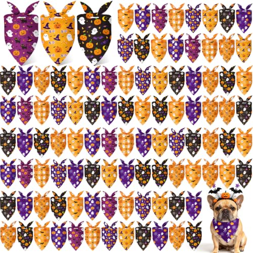 100 Pcs Halloween Dog Bandanas Bulk for Pets Lover Gifts (Halloween Classic / 25.6 x 17.7 x 17.7 Inch)