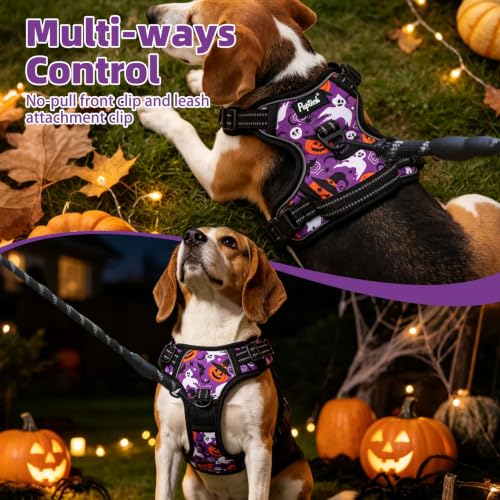 No Pull Halloween Dog Harness for Large (Purple(Halloween) / Large)