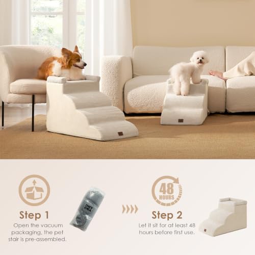 3 Step Curved Dog Stairs for Small Dogs 14" H (Beige / 23.6"l X 15.7"w X 15.7"h)