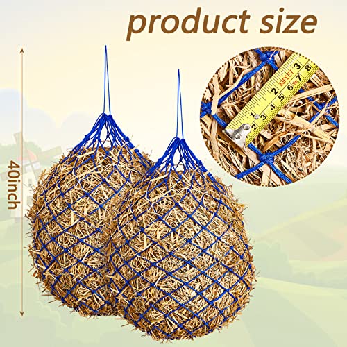 4 Pcs Slow Feed Hay Net Feeder Hay Bag for Horses Slow Feeder 40 Inch Length with 2 Inch Holes Hanging Horse Feed Net for Goat Cattle Equine Stalls Barn Supplies (Blue)