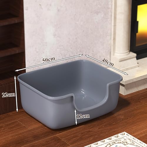 Large Cat Litter Box with High Sides (Grey)