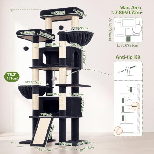 Giant Tall Heavy Duty Cat Tower for Indoor Large Cats (Dark Grey / 75 inch)