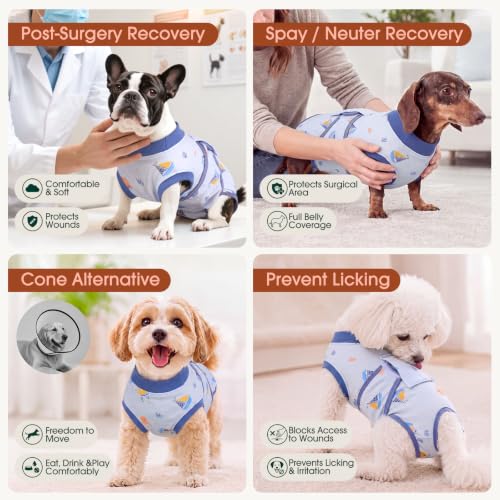 Recovery Suit for Dogs Cats (Large (Back:16.1-20.1'', Weight:23-48 Lb) / Ocean Dive)