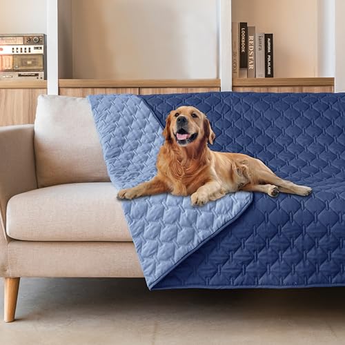 Waterproof Pet Blanket for Bed (68x82 Inch (Pack of 1) / Dark Navy/Light Navy)