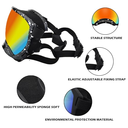 Medium Dog Sunglasses with Adjustable Strap UV Protection (Black Frame-Whitedot-Colours Lens)
